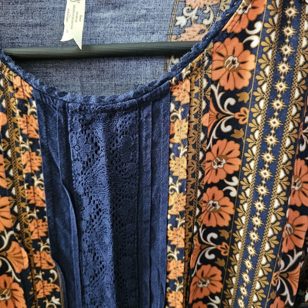 Matilda Jane Whimsy Patchwork Floret Top Floral Woven Lace Trim Tunic Sz XL